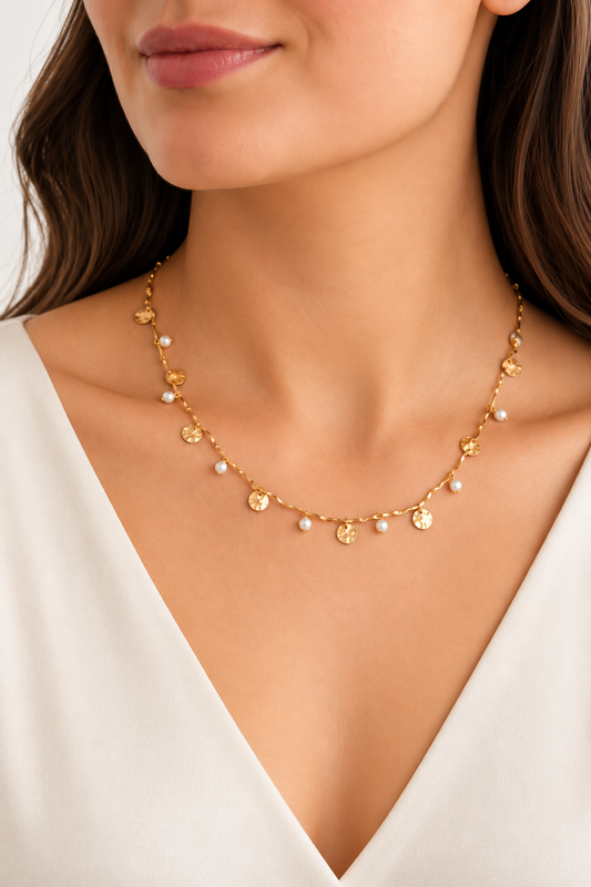 Halskette Boho weiss gold