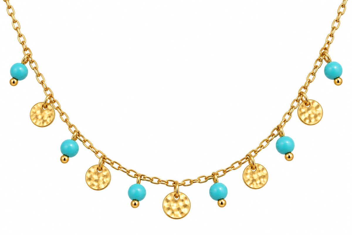 Halskette Boho blau gold