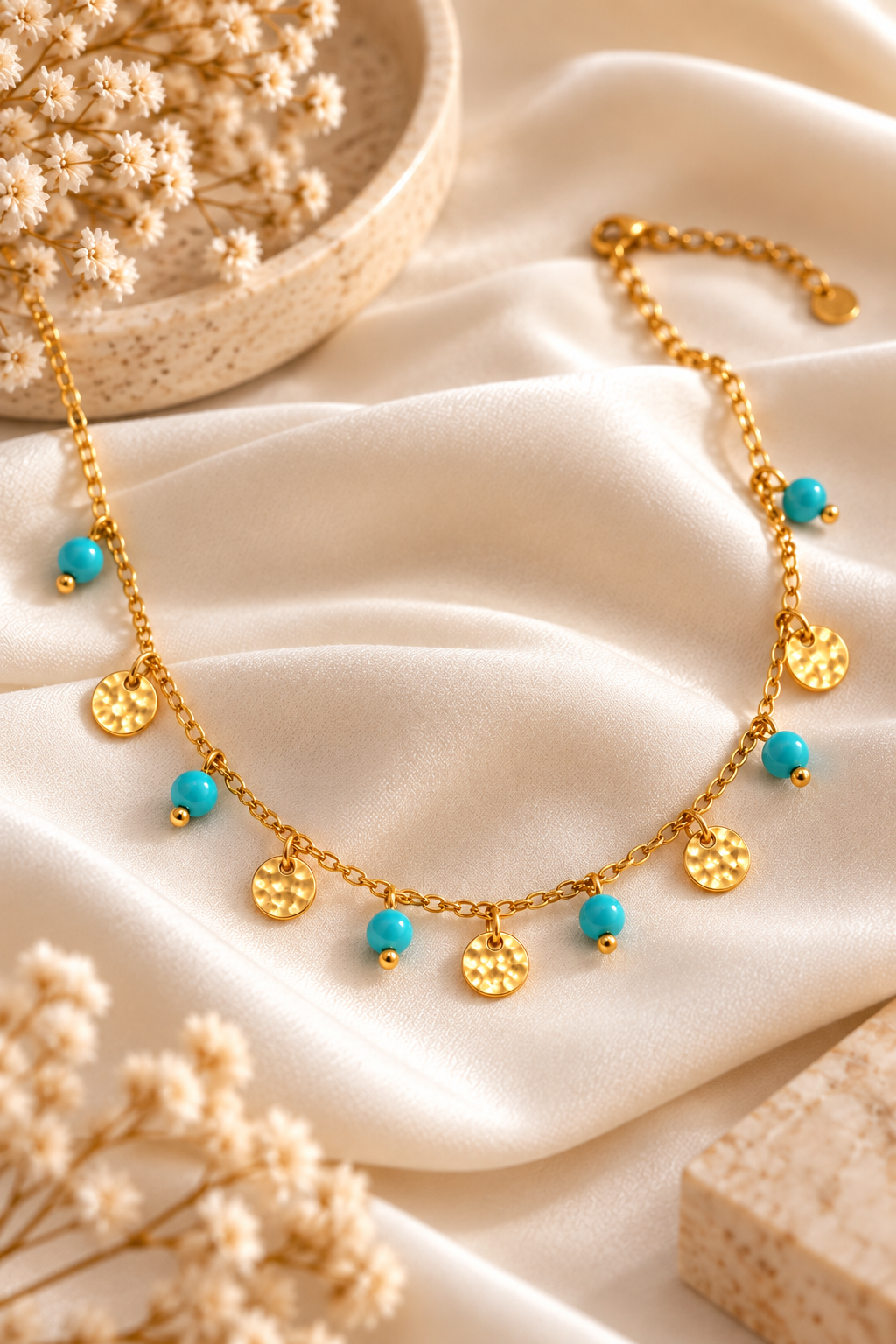 Halskette Boho blau gold