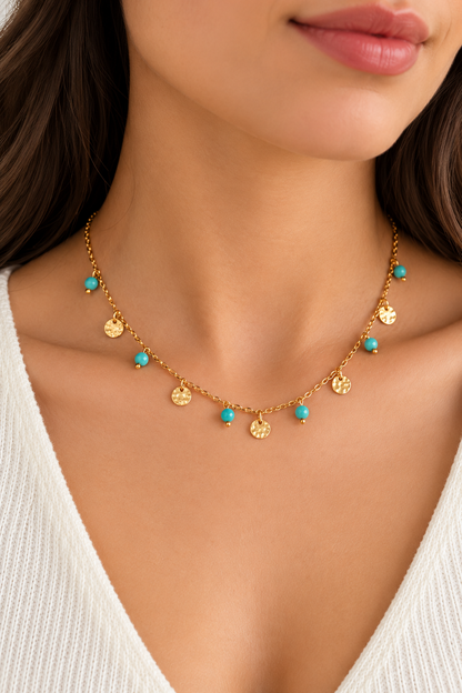 Halskette Boho blau gold