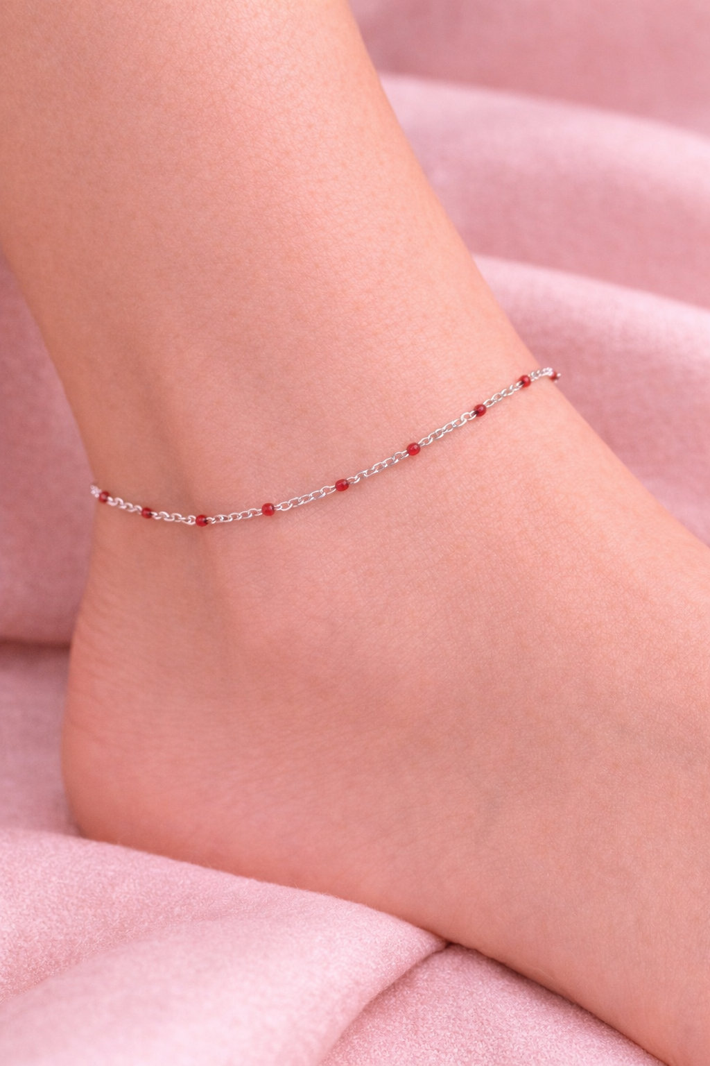 Dotty Fussgelenk-Kette rot silber