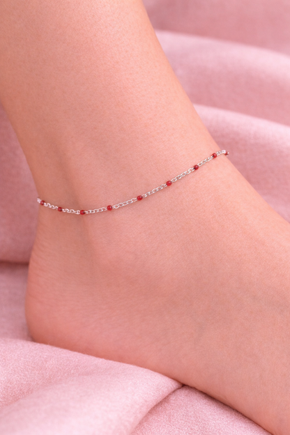 Dotty Fussgelenk-Kette rot silber