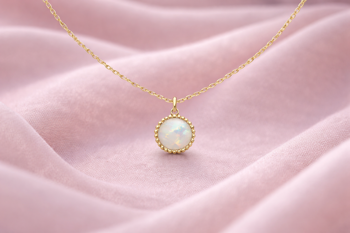 Halskette Moonlight gold auf rosa Tuch