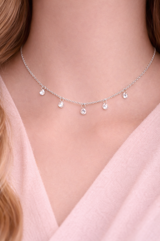 Slberne Halskette Twinkle mit fünf Dekoperlen