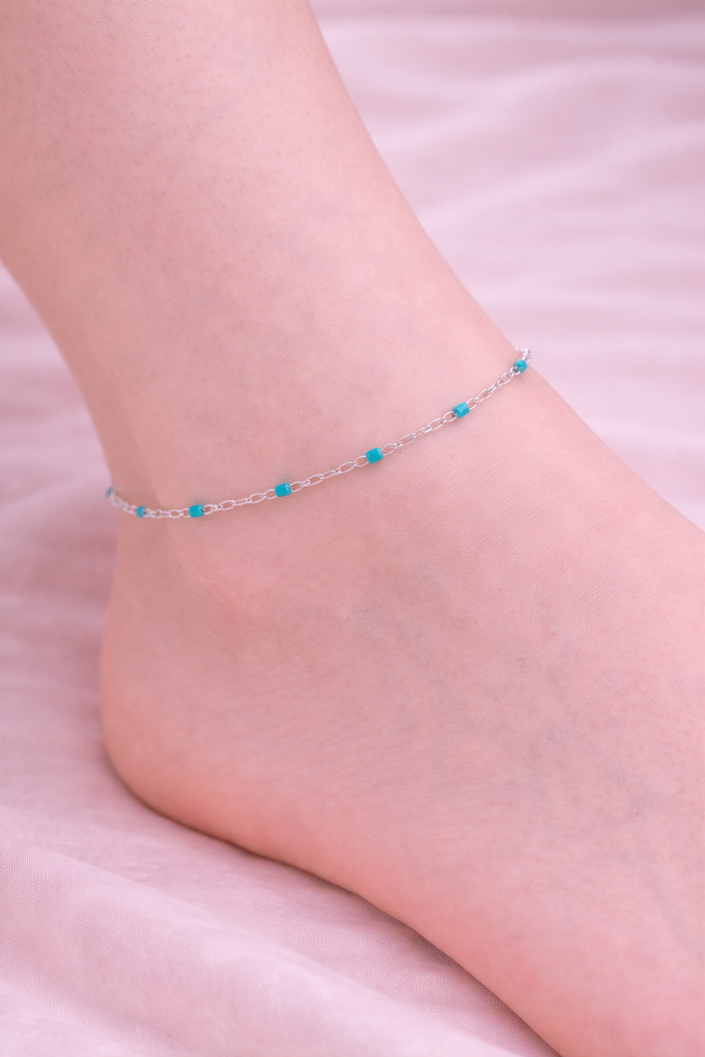 Kette Dotty türkis silber Fusskette