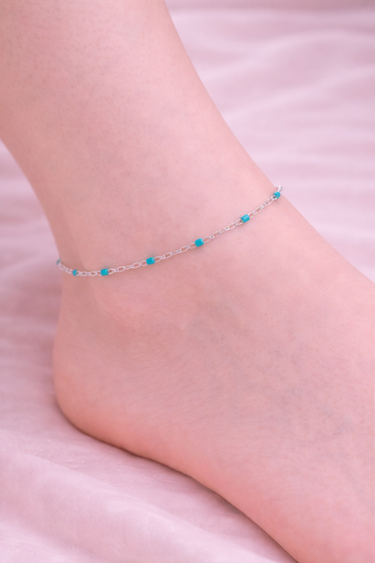Kette Dotty türkis silber Fusskette