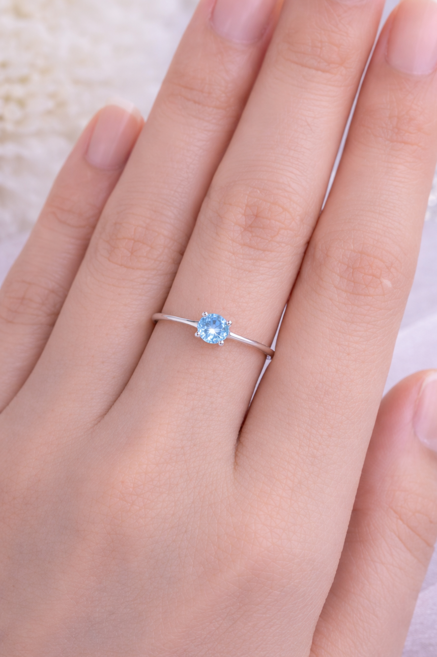 Silber Ring Princess mit blauem Stein