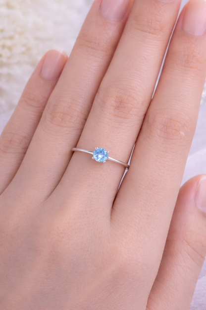 Silber Ring Princess mit blauem Stein